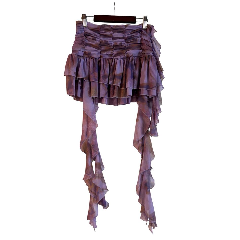 Silence + Noise Ruffle Winnie Cascading Mini Skirt Purple Small Zara Larsson - Picture 4 of 5